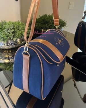 Frasqueira Luna – Linho Azul Marinho + Caramelo