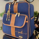 Mochila Londres - Linho Azul Marinho + Caramelo