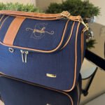 Frasqueira Luna - Linho Azul Marinho + Caramelo