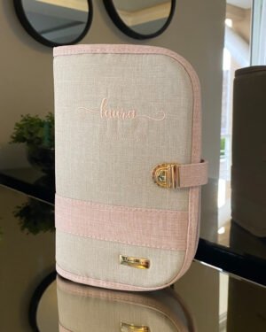 Porta Caderneta – Linho Bege Cru + rosê