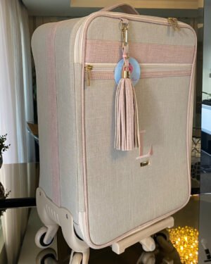 Mala de Rodinhas 360º – Linho bege cru com rosê