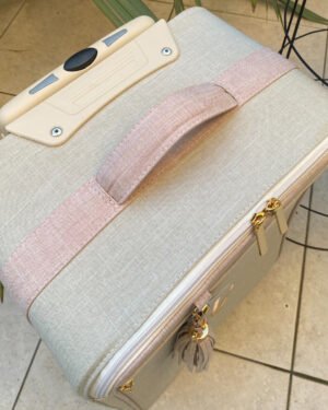 Mala de Rodinhas 360º – Linho bege cru com rosê