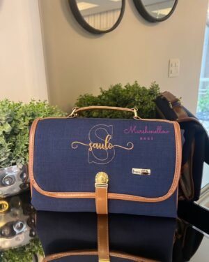 Trocador Luxo – Linho azul marinho + Caramelo