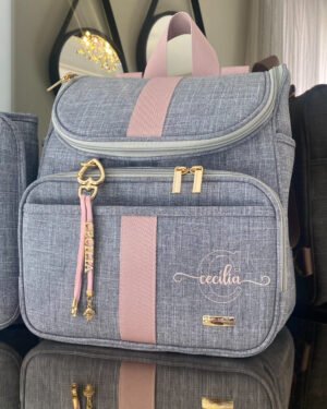 Mochila 2 em 1 – Linho Cinza com Rosê