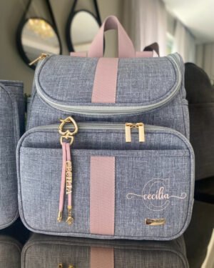 Mochila 2 em 1 – Linho Cinza com Rosê
