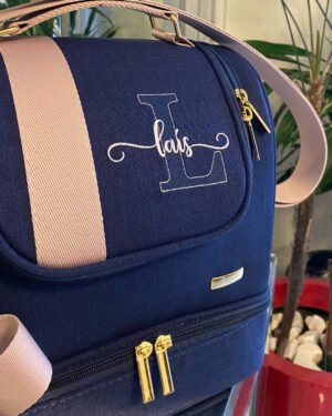 Frasqueira Térmica Paris – Linho Azul Marinho + Rosê