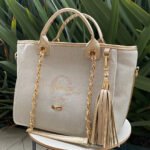 Bolsa Charlotte - Linho bege cru + dourado