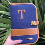 Porta Caderneta - Linho Azul Marinho + Caramelo