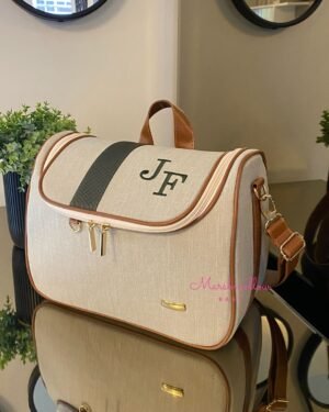 Frasqueira Luna – Linho bege cru + Caramelo + Verde