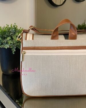 Frasqueira Luna – Linho bege cru + Caramelo + Verde