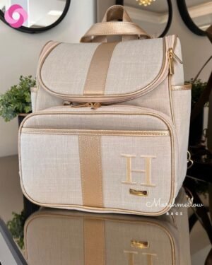 Mochila 2 em 1 – Bege Cru com Dourado